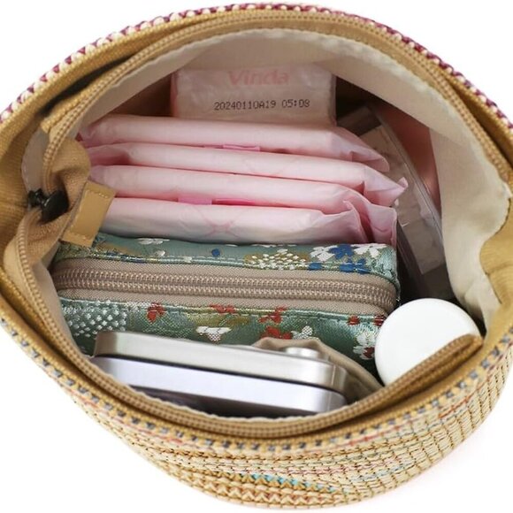 Cylindrical Crossbody Bag Women Straw Zipper Small-batch Daily Vacation Travel